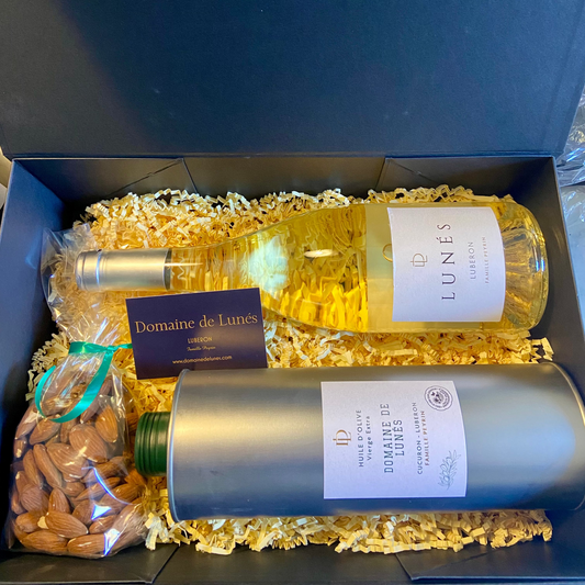 Coffret cadeau vin blanc / Bidon d'huile d'olive 1L