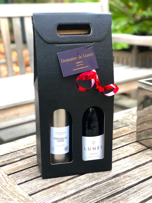 Coffret cadeau Huile 0,5L / Bouteille de rouge